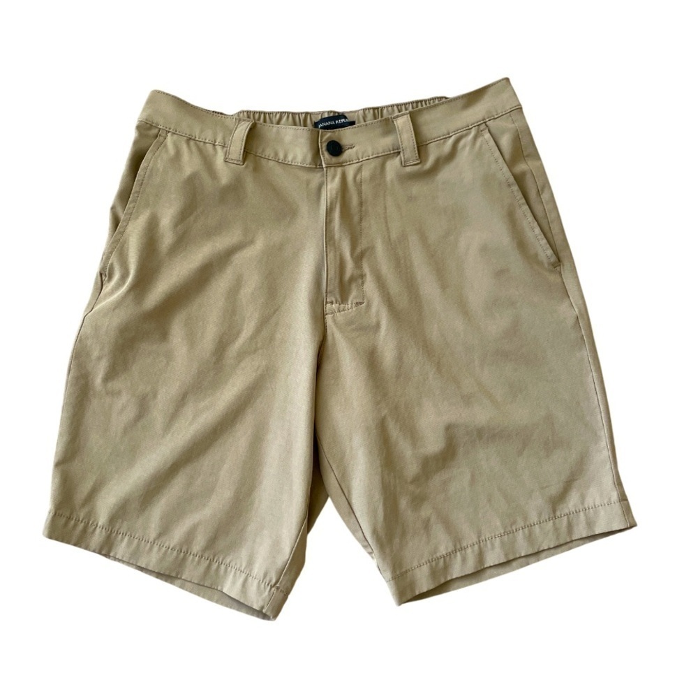 Banana Republic Men’s Comfort Flat Front Shorts 34 Khaki Tan 9’’ Inseam Casual